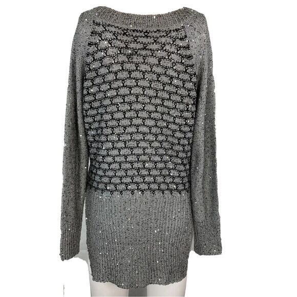 Miss Kelly 1999 Sweater Womens‎ Sz S Gray Black Sequin Sparkle Knit High Low - Picture 3 of 8